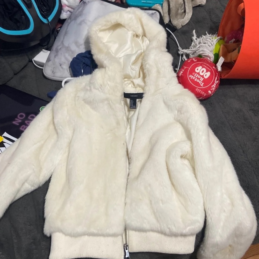 White fuzzy jacket
